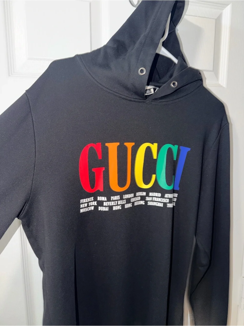 Gucci Cities Logo Multicolor Black Hoodie Size 3XL